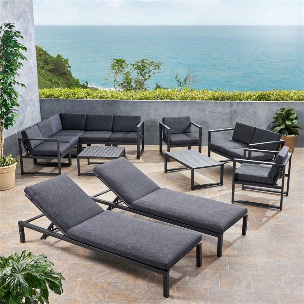 12-Piece Outdoor Aluminum Sectional Sofa Set in Black S226781