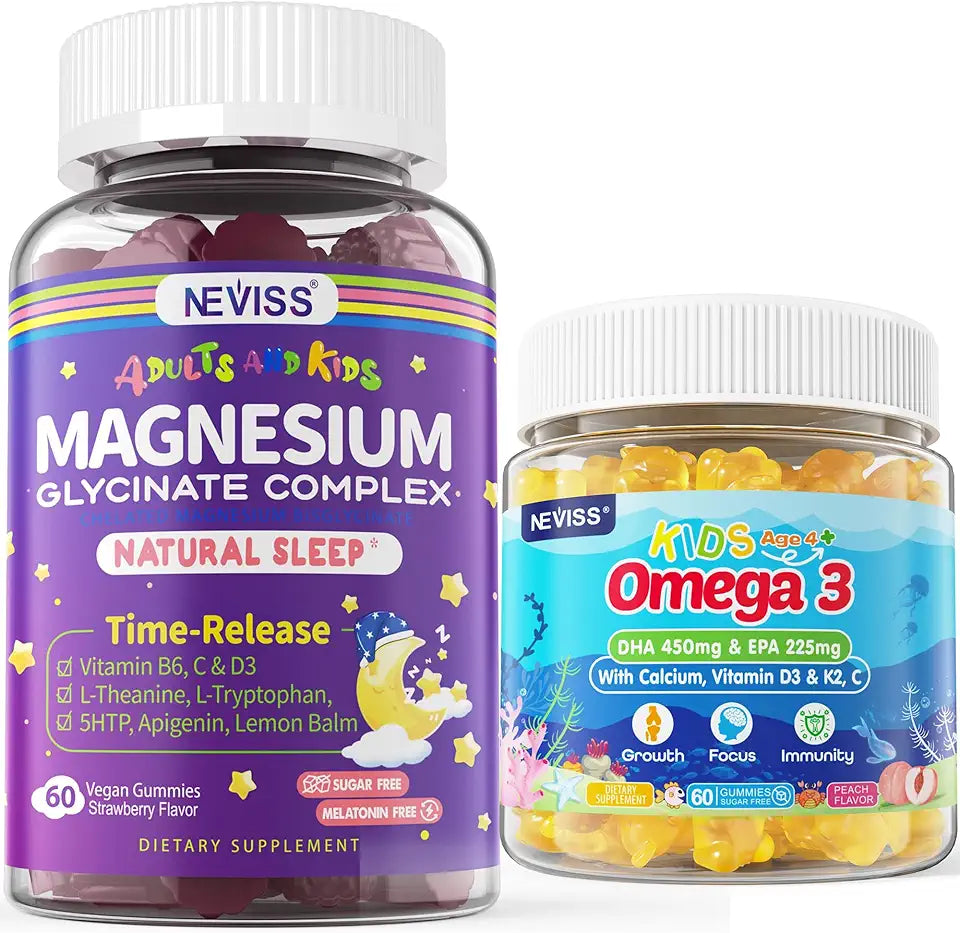 Magnesium Glycinate Gummies 1 Pack + Kids Omega 3 Gummies 2 Pack V80090