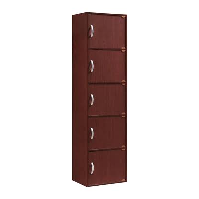 Black 5-Shelf Wood Bookcase with Doors H58809
