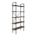 Brown Wooden 5-Shelf Etagere Bookcase with Steel Frame I9818