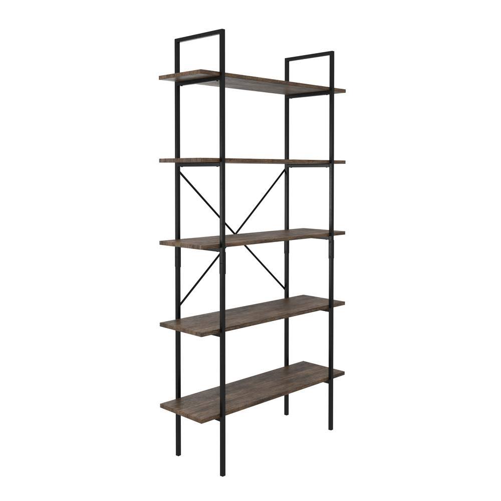 Brown Wooden 5-Shelf Etagere Bookcase with Steel Frame I9818