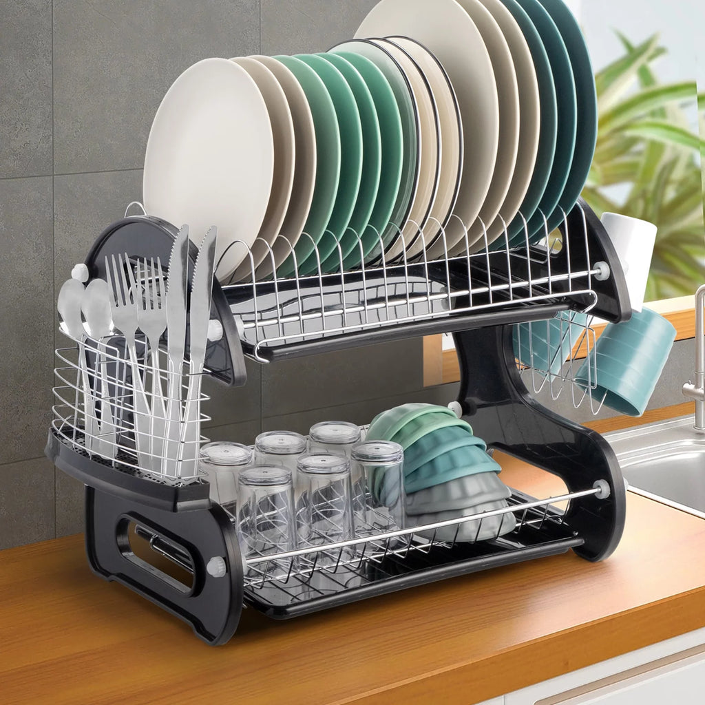 Black 2-Tier Plastic Dish Drainer C380072