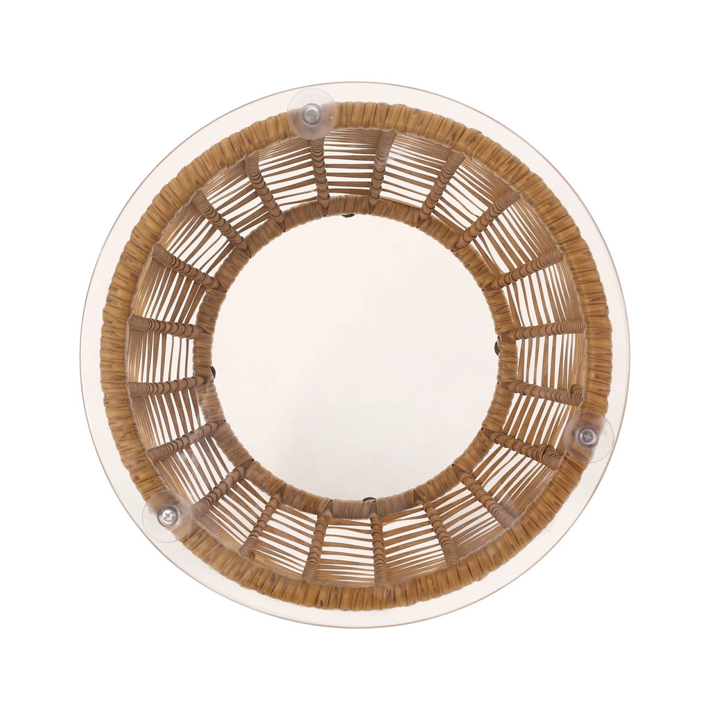 Light Brown Wicker Side Table with Tempered Glass Top U446947