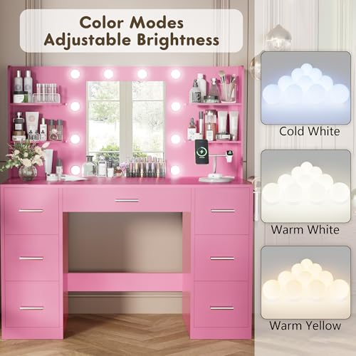 Pure White Vanity Desk with Mirror and 7 Drawers O9028