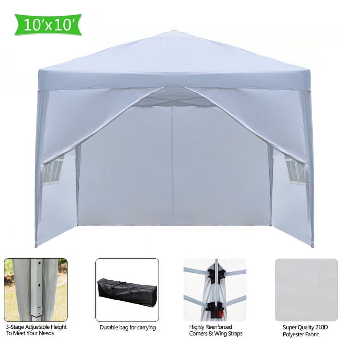 3 x 3m Two Doors Two Windows Waterproof Folding Tent White Q3366