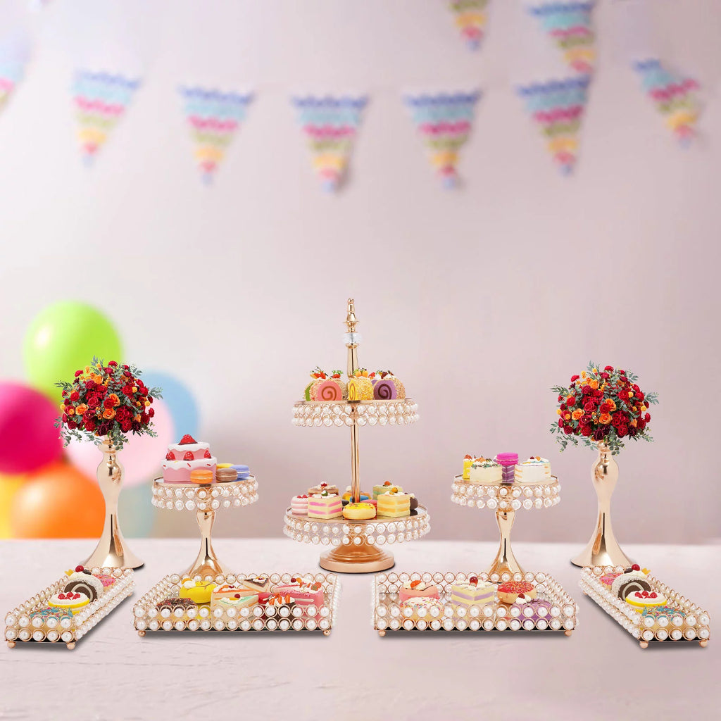 9 Pcs Acrylic Pearl Cake Stand Set U394