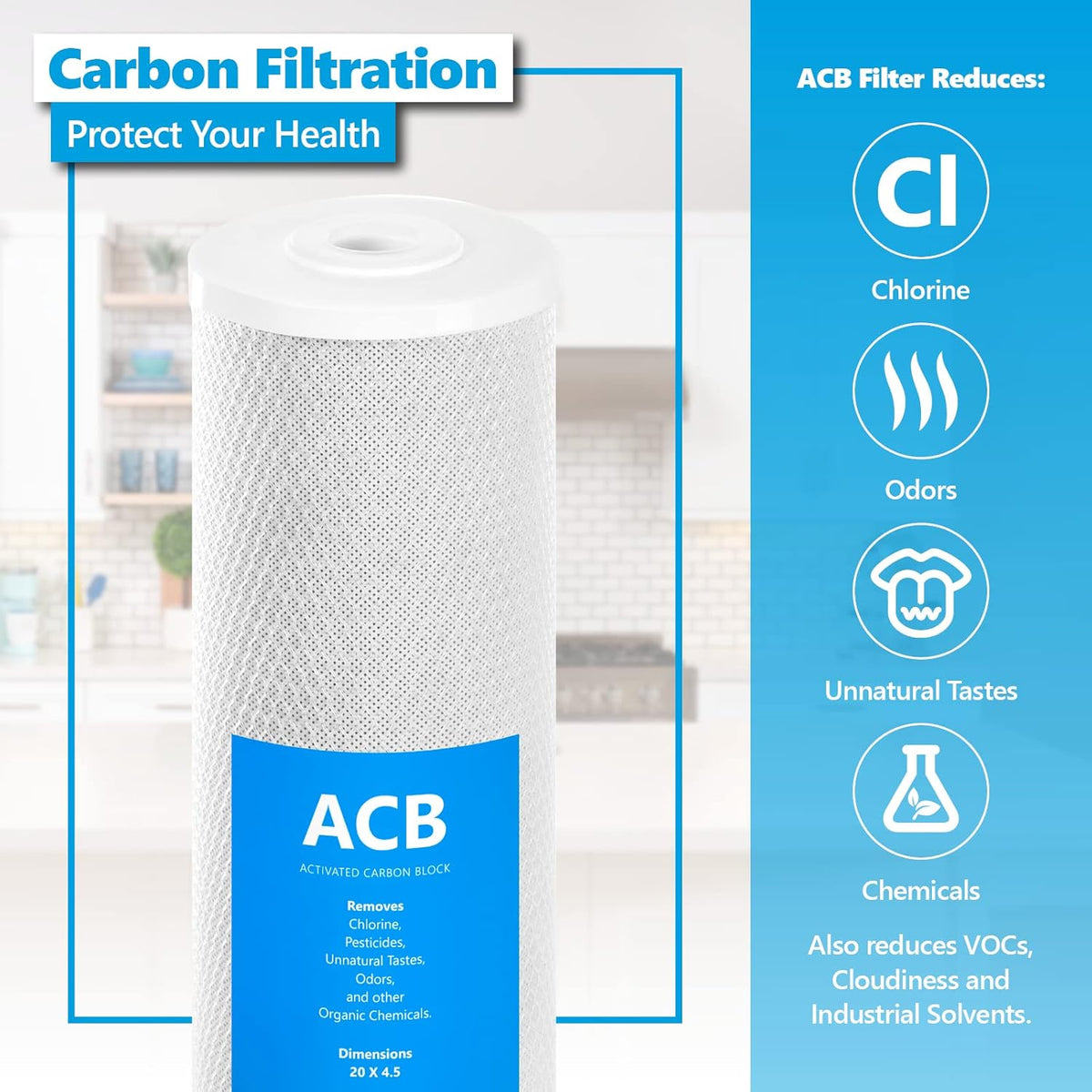 10 Pack Activated Carbon Block Water Filter 4.5" x 20" T449