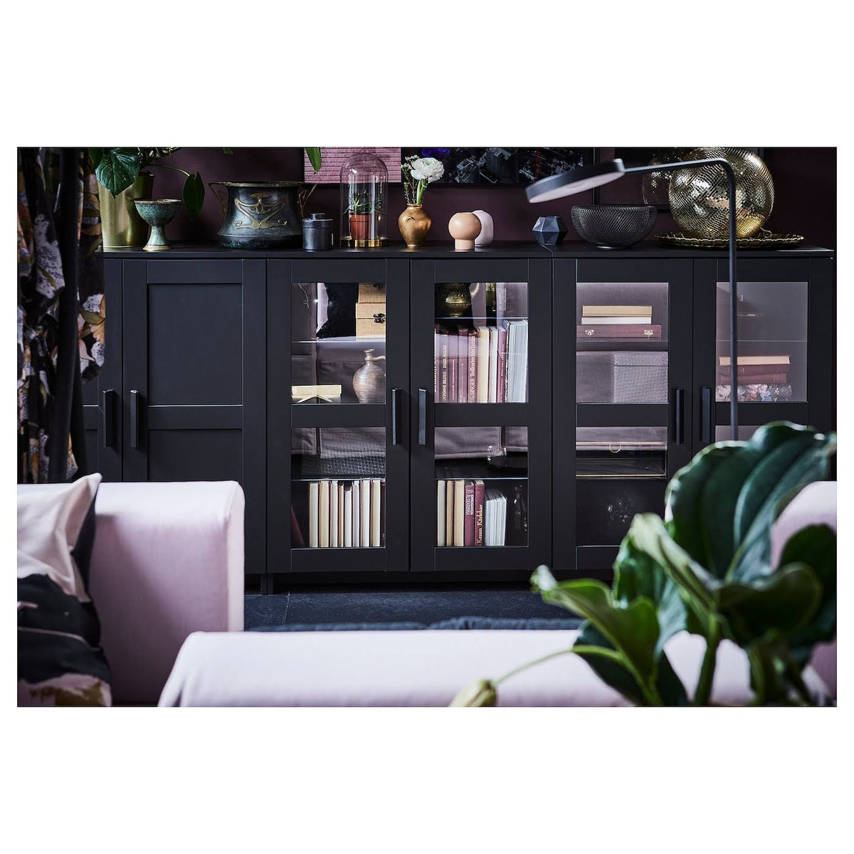 Black Glass Cabinet with Doors O76212