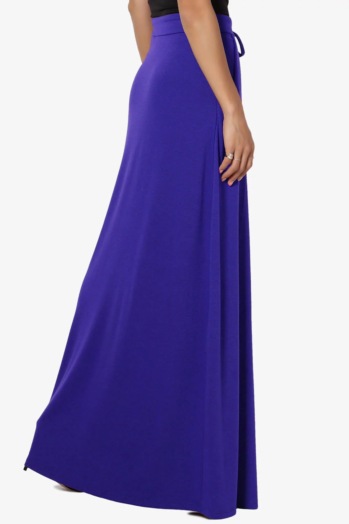 Drawstring Waist Pocket Jersey A-Line Maxi Skirt U574