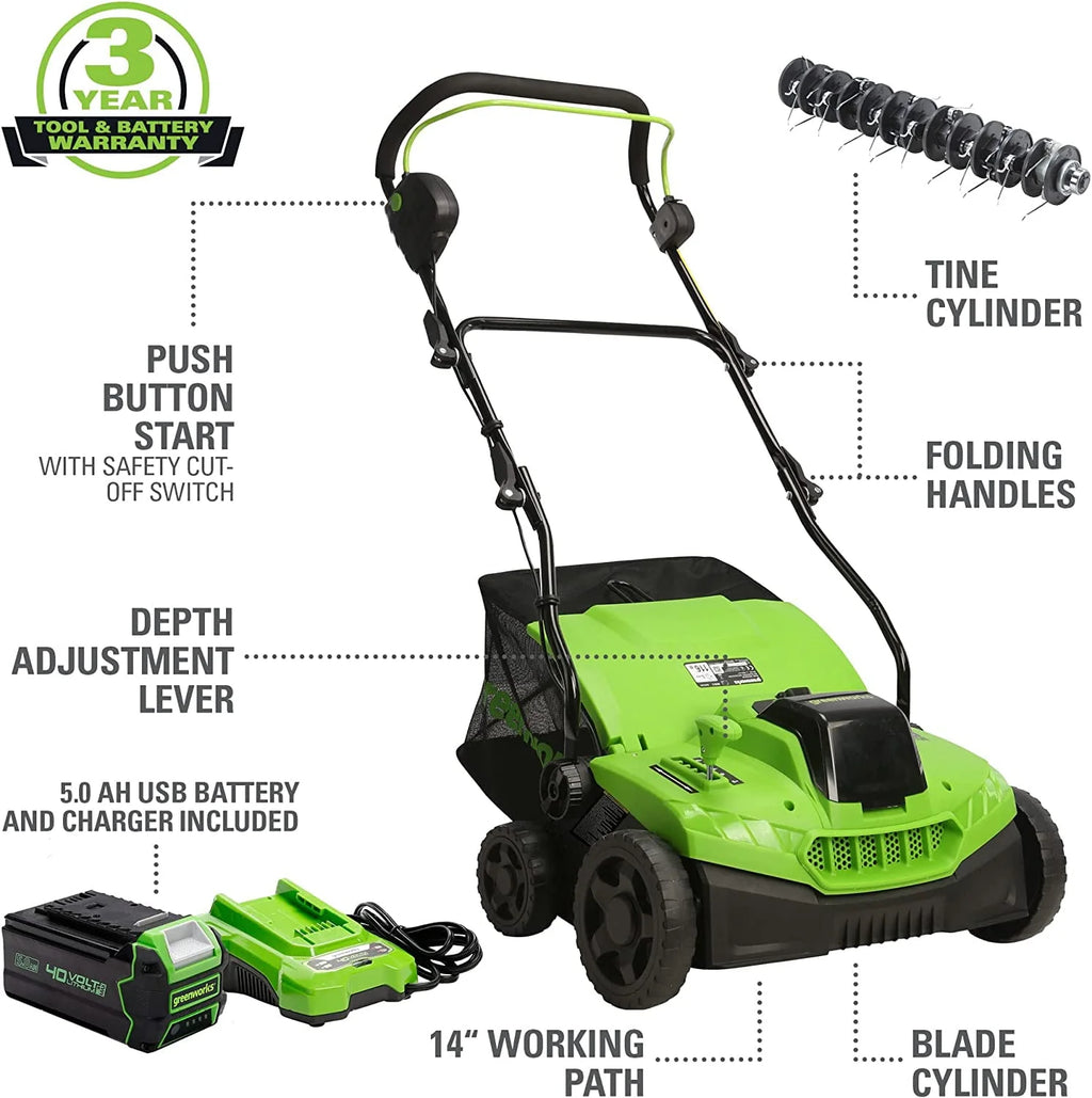 40V 2-In-1 Dethatcher Scarifier with 5Ah Battery and Charger W2277