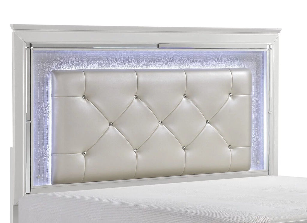 White 4pc Eastern King Bedroom Set with LED Headboard Nightstand Dresser Mirror P144338