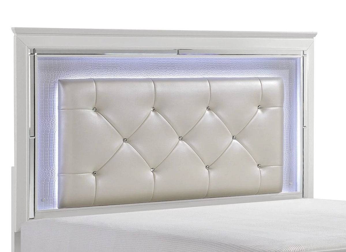 White 4pc Eastern King Bedroom Set with LED Headboard Nightstand Dresser Mirror P144338