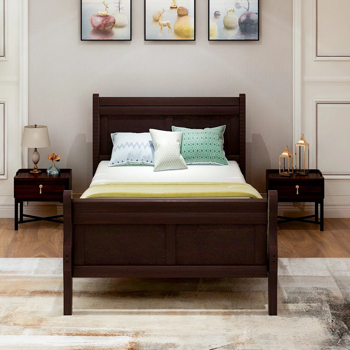 White Full Size Platform Bed Frame with Wood Headboard and Footboard N51747