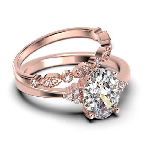 10k Solid Rose Gold Oval Cut Diamond Moissanite Engagement Ring F888635