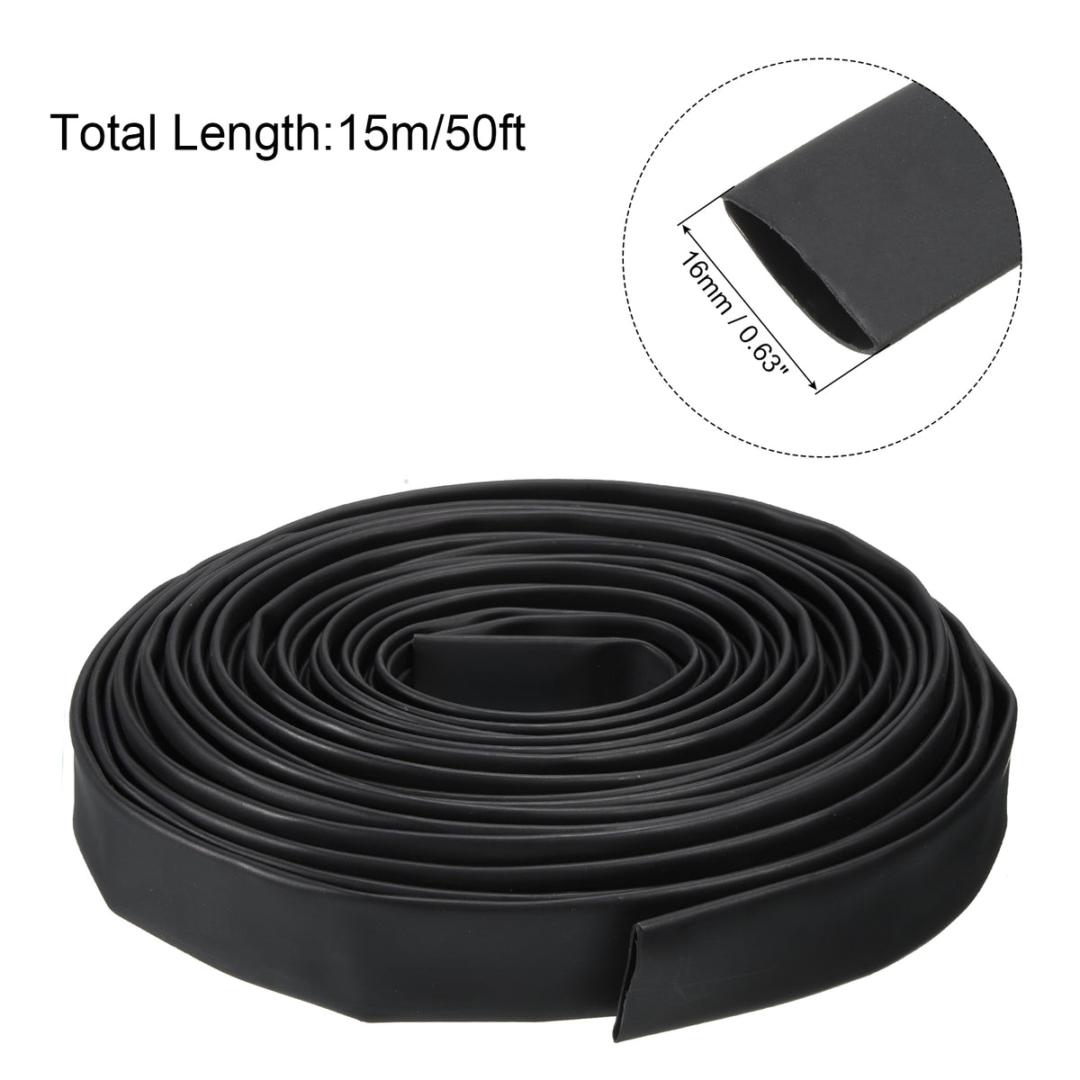 18mm Dia 50ft Black 4:1 Dual Wall Adhesive Lined Heat Shrink Tubing I3288