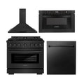 36 in. Black Stainless Steel Gas Range, Range Hood, Microwave Drawer and Dishwasher G941