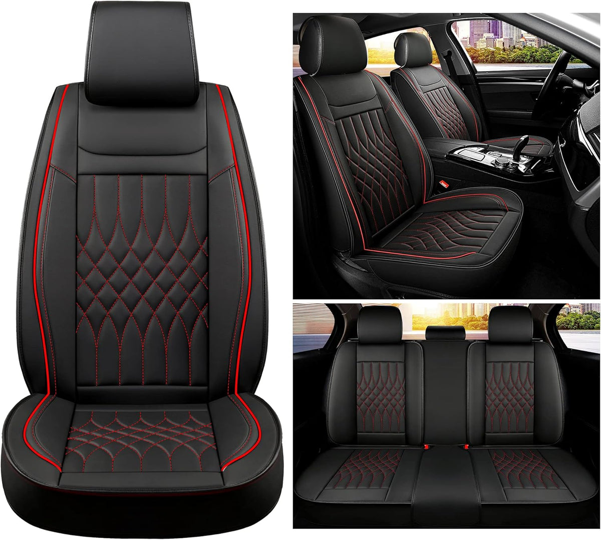 Black Waterproof Leather Car Seat Covers Full Set V2970