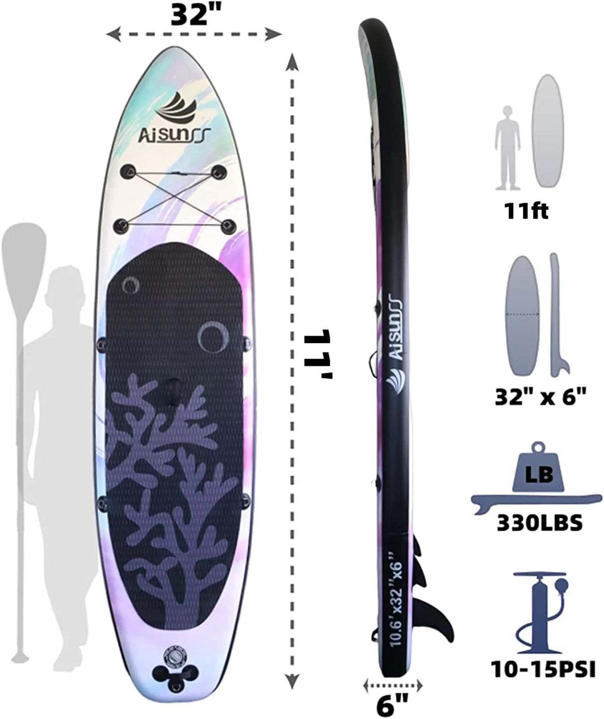 Inflatable Stand up Paddle Board 11ft Purple V56029