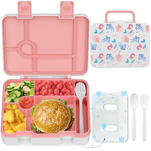 Kids 5 Compartment Leak-Proof Bento Lunch Box with Ice Pack and Utensils F925