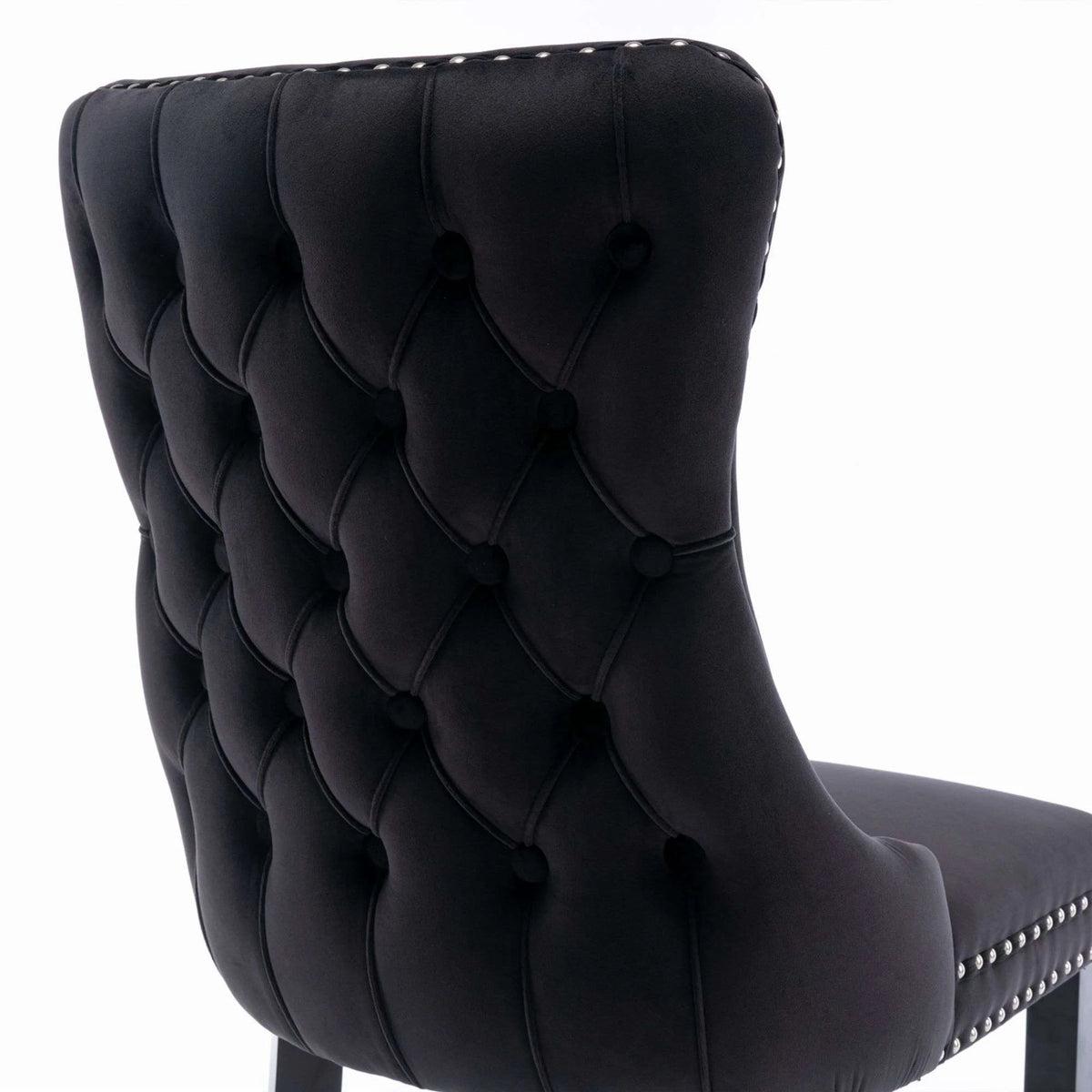 Button Tufted Upholstered Dining Chairs with Nailhead, Solid Wood Legs (Set of 2) U76960