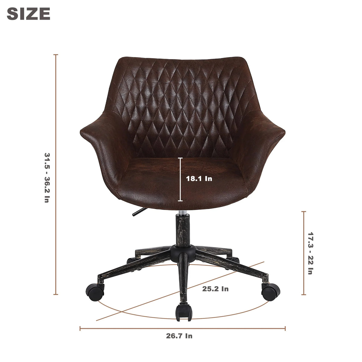 Faux Leather Height Adjustable Desk Chair with Armrest and Wheels L85401