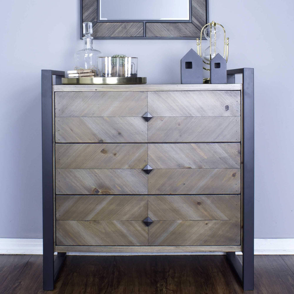 Natural and Turquoise Metal Wood MDF Accent Cabinet with 3 Drawers X64456
