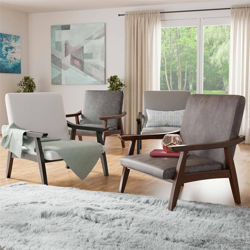Light Gray Wood Padded Accent Chair (Set of 2) Y4404