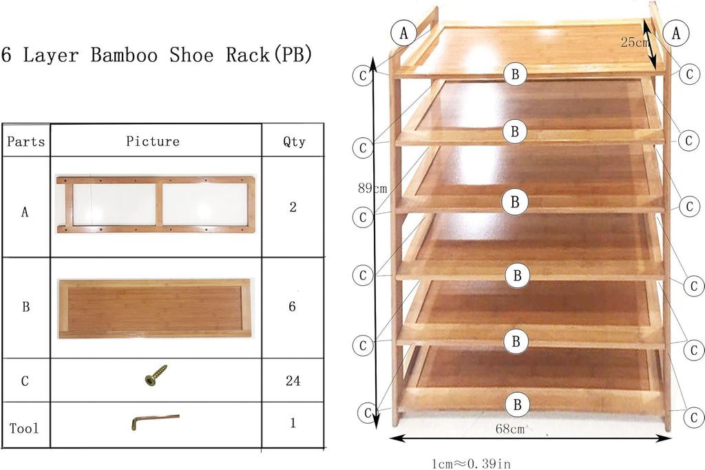 6 Tier Bamboo Shoe Rack Storage Shelf M9806