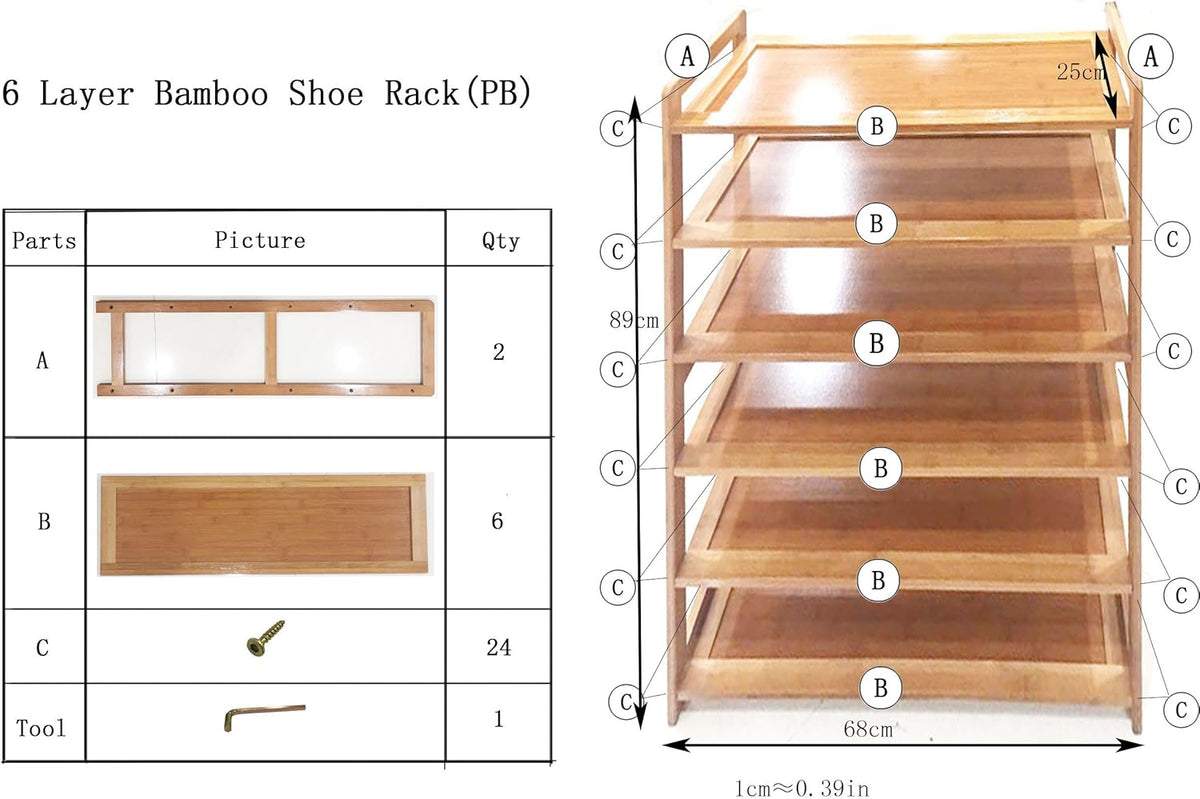 6 Tier Bamboo Shoe Rack Storage Shelf M9806