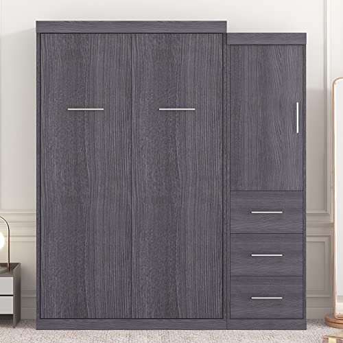 Antique Wood Full Size Murphy Bed with Drawers and Shelf F580