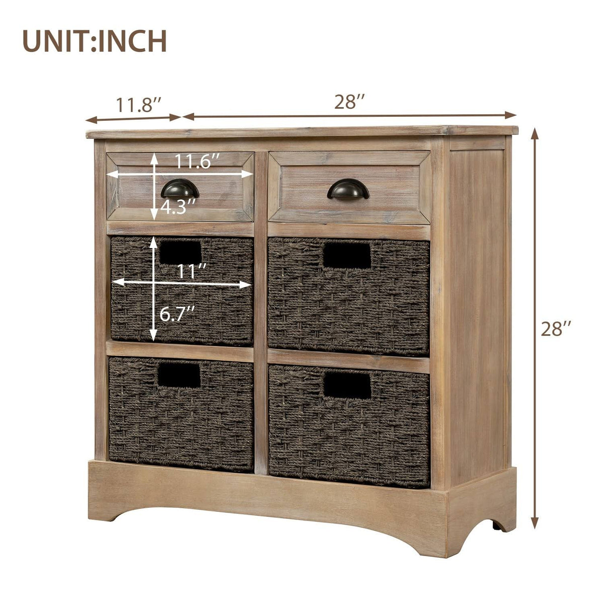 Rustic Storage Cabinet with 2 Drawers and 4 Fabric Basket F504707