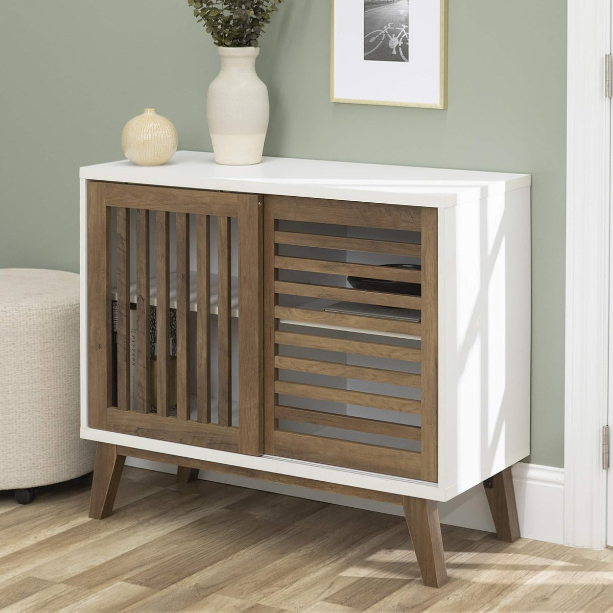 36 Inch White and Rustic Oak Cabinet Z8190