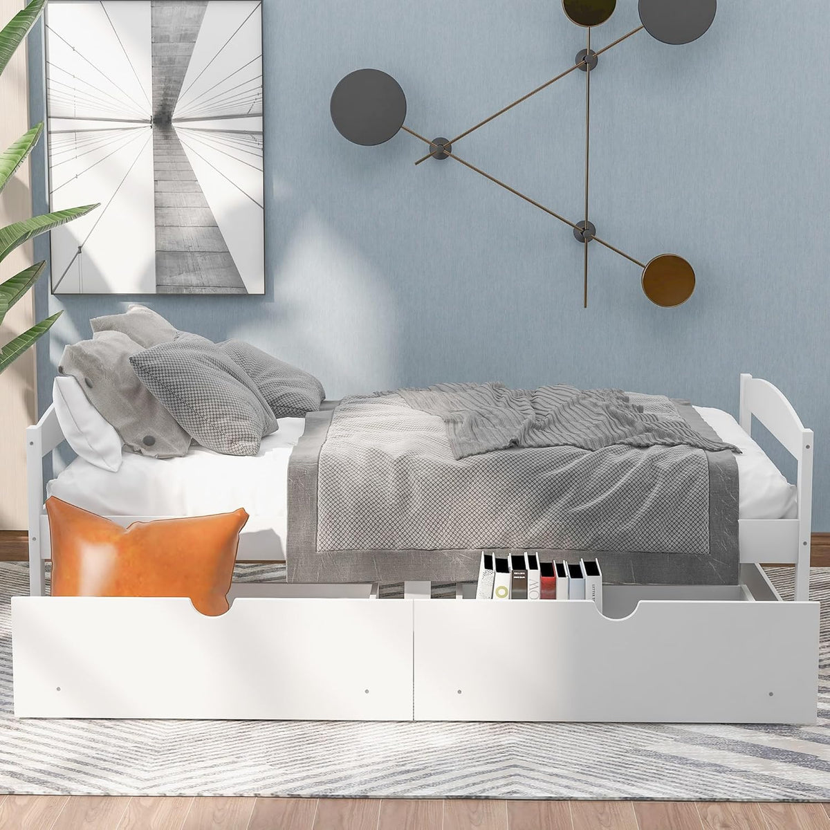 White Twin Size Wood Daybed with 2 Drawers G229