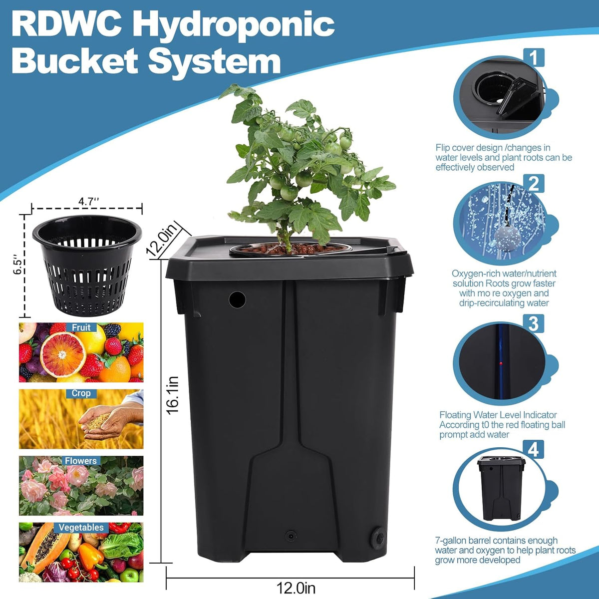 7-Gallon Recirculating Deep Water Culture Hydroponic System Kit H151