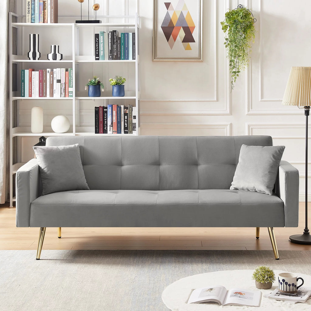 Cream White Velvet Convertible Futon Sofa Bed O32763