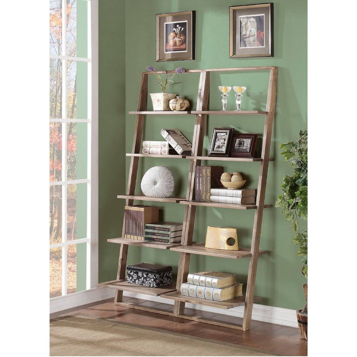 Smoky Driftwood Leaning Bookcase B451