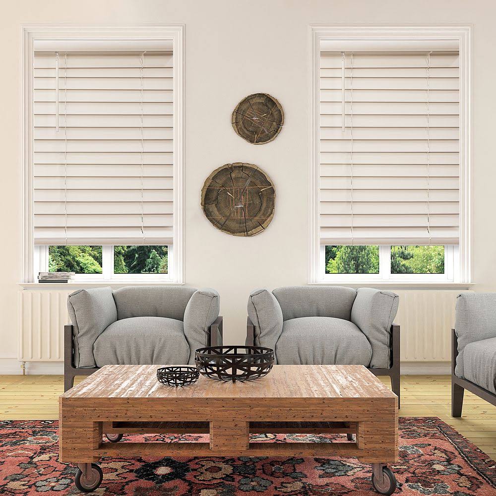 White 53.5x22 Cordless Faux Wood Blinds Q79492