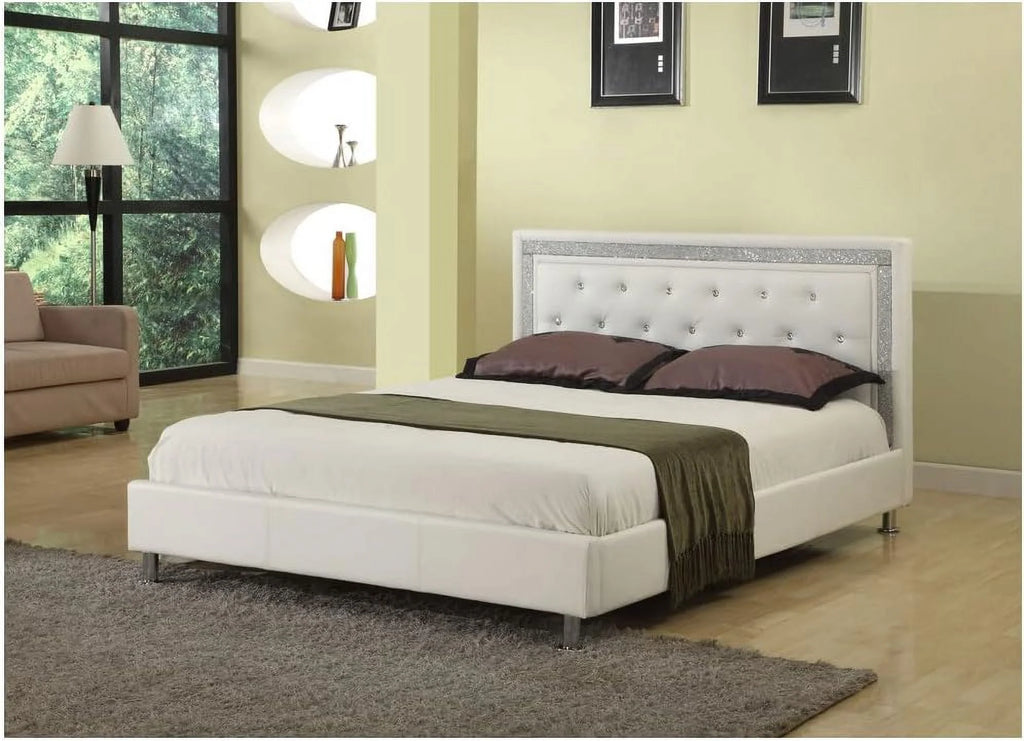 White Faux Leather Platform Bed Queen P372