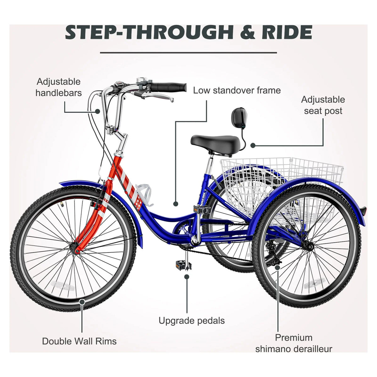 Adult Tricycles 3 Wheel 7 Speed 20 inch with Big Basket R5040