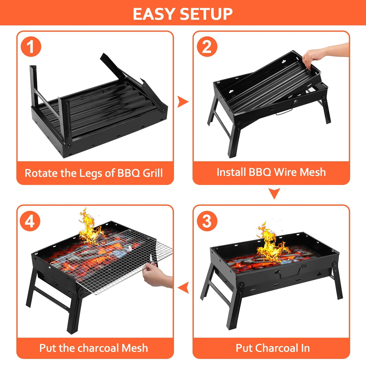 Charcoal Folding Portable Stainless Steel BBQ Grill H634