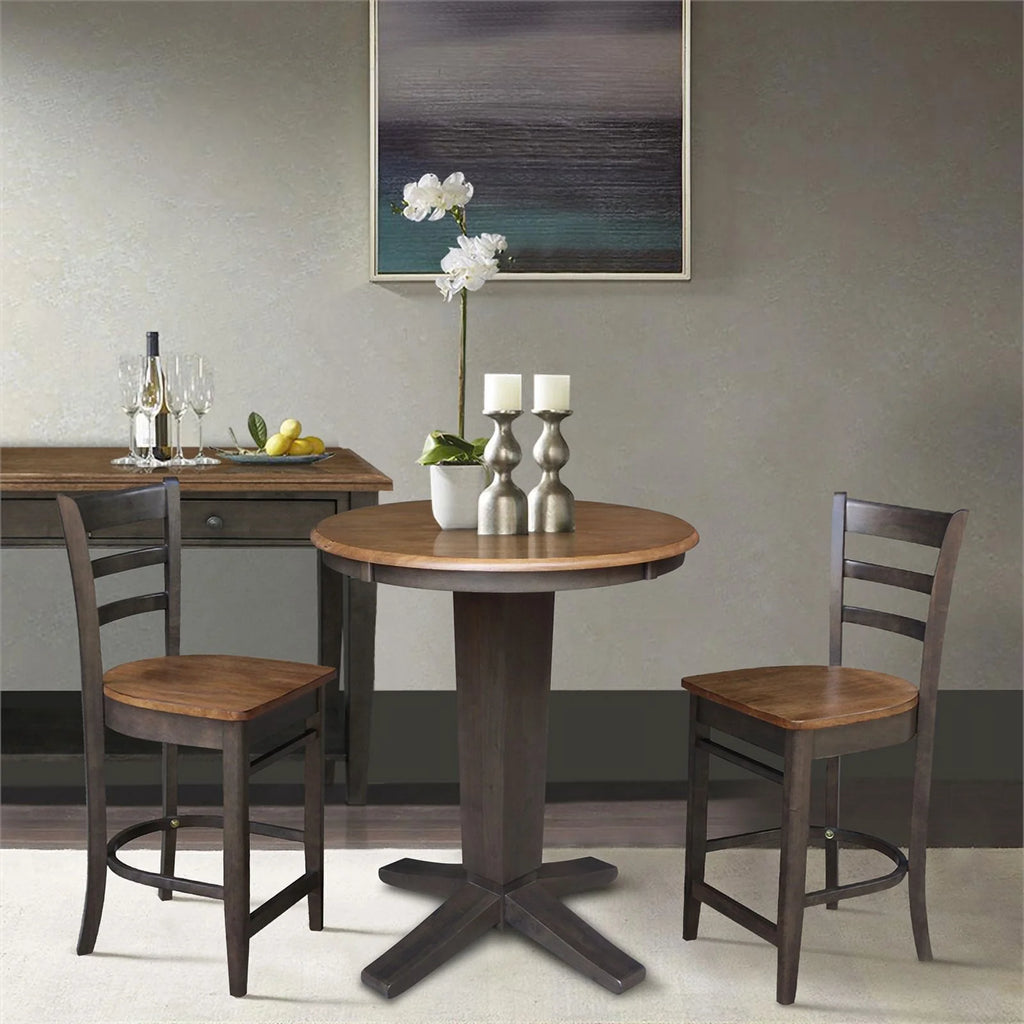 Solid Wood Round Top Dining Table with 2 Stools H56319