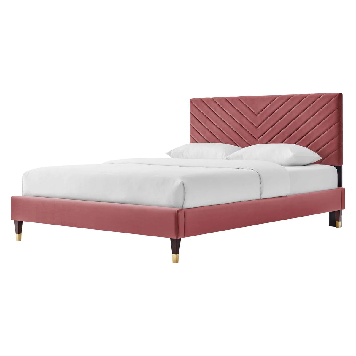 Queen Size Pink Velvet Platform Bed Frame F5652