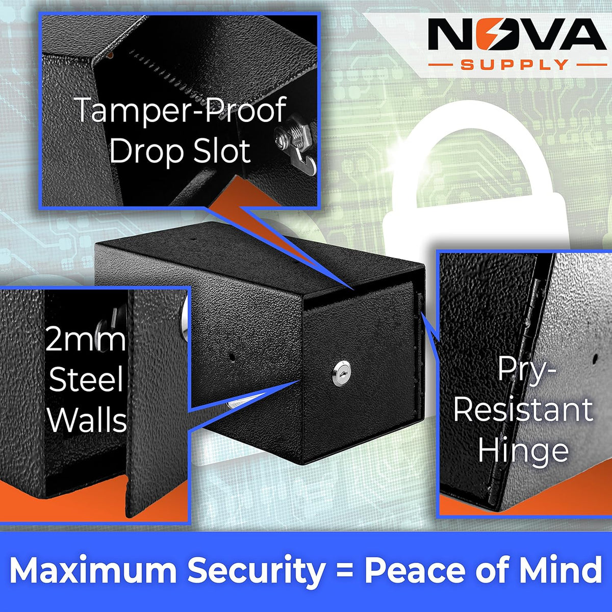 Mountable Cash Drop Box with Tamper-Proof Slot, Thick Steel and Key Lock F423