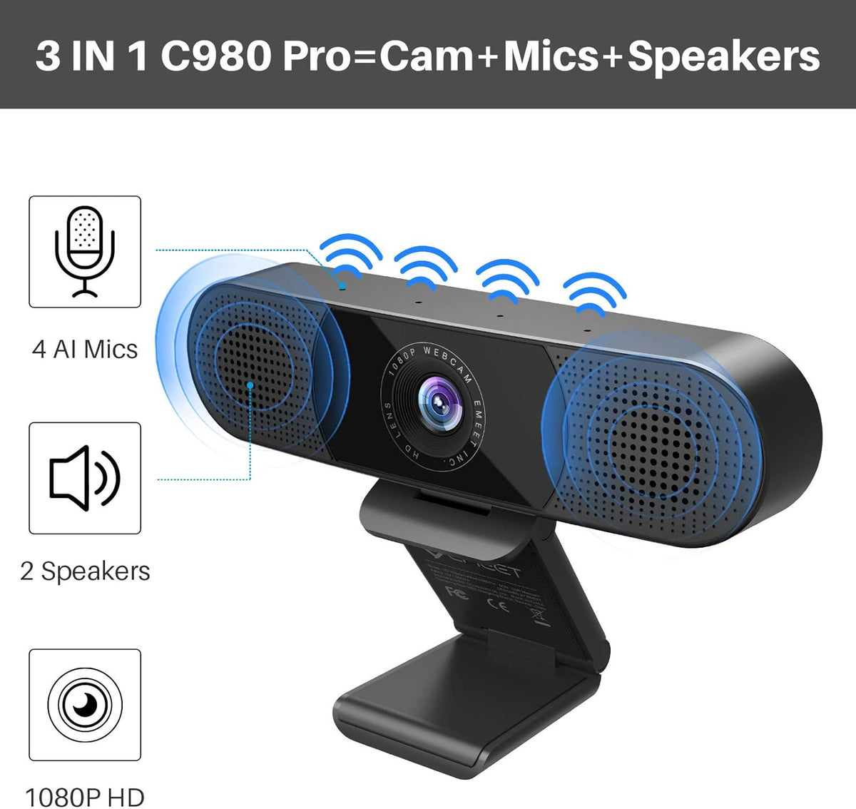 1080P Webcam with Microphone and Speakers E353707