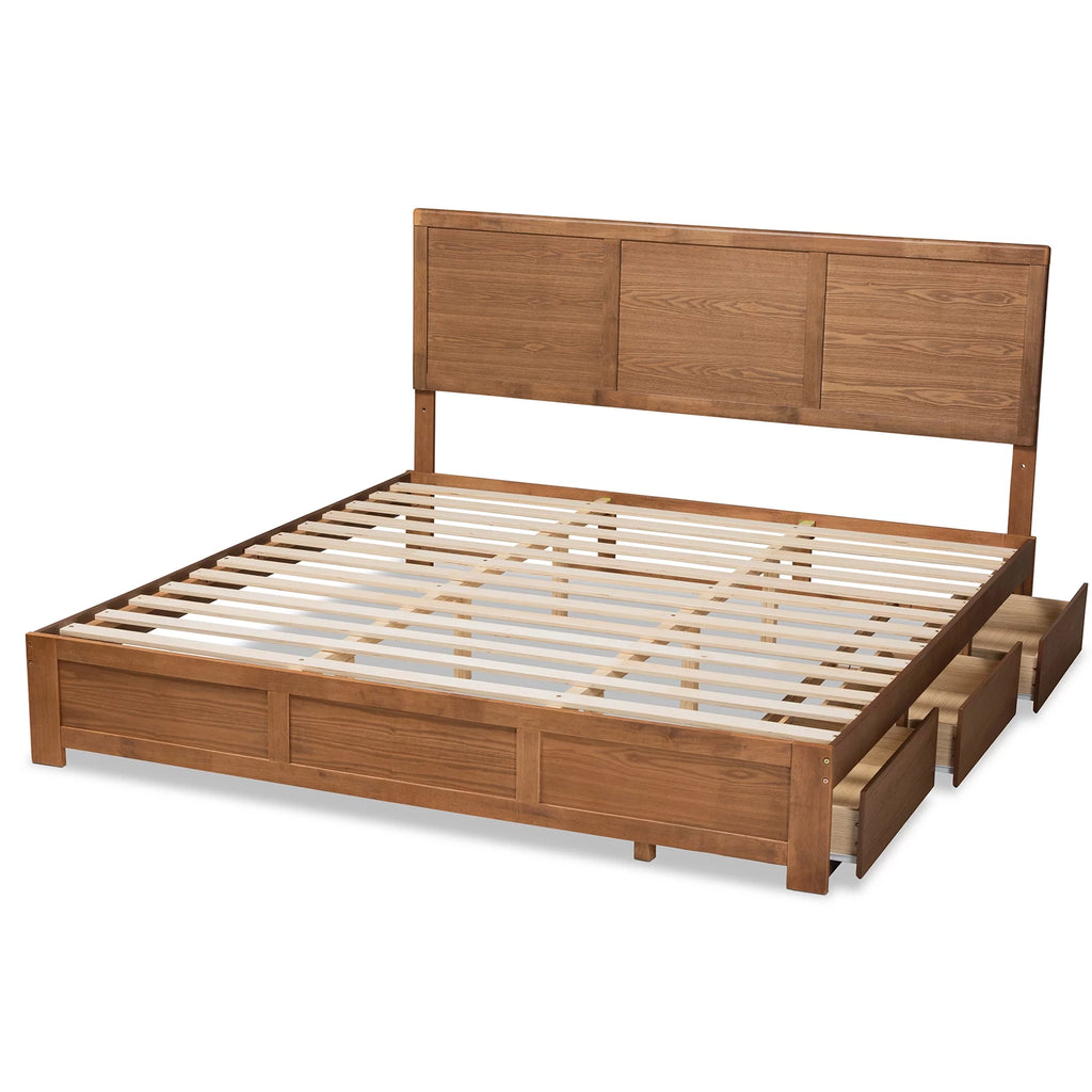 King Ash Walnut Wood Storage Platform Bed T344843