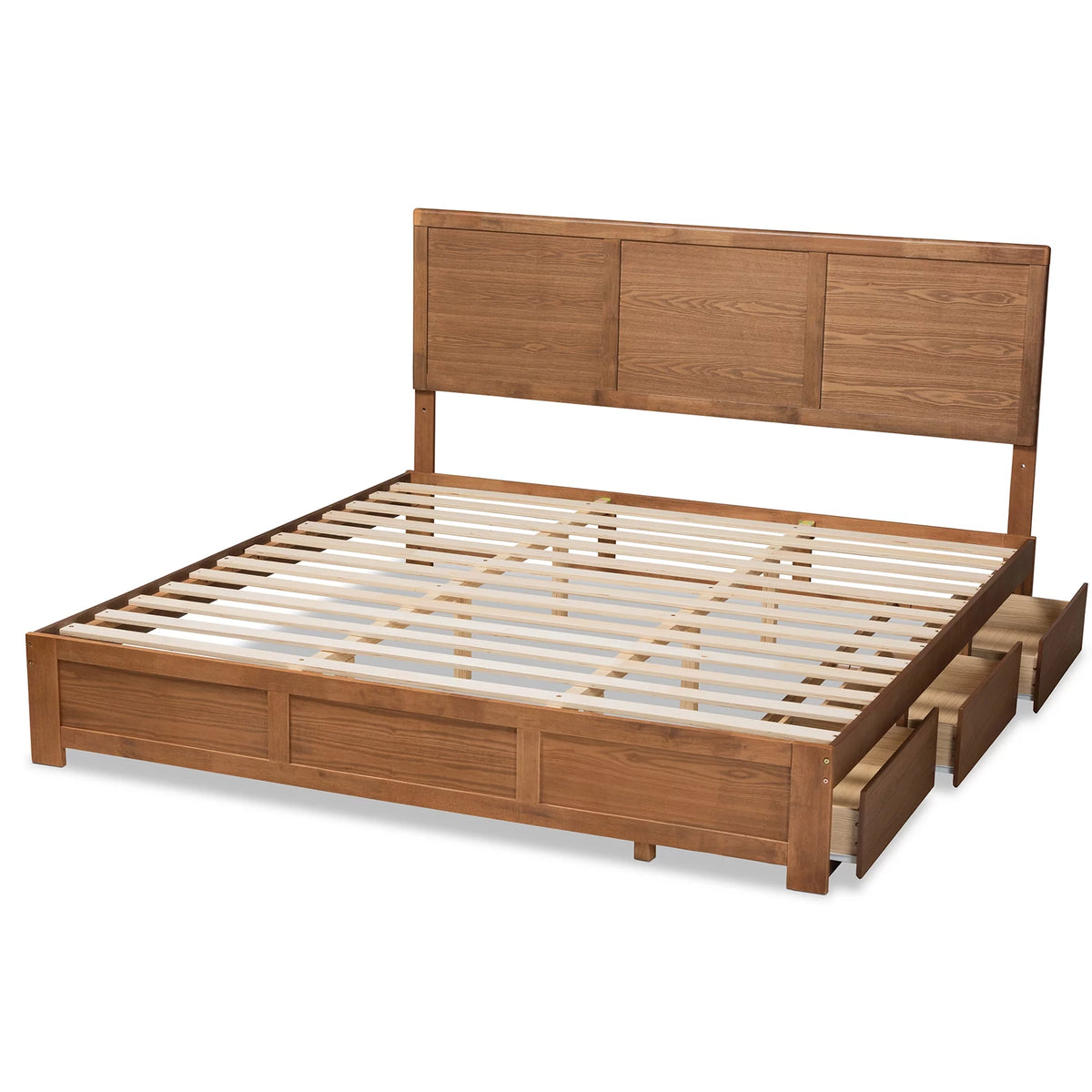 King Ash Walnut Wood Storage Platform Bed T344843