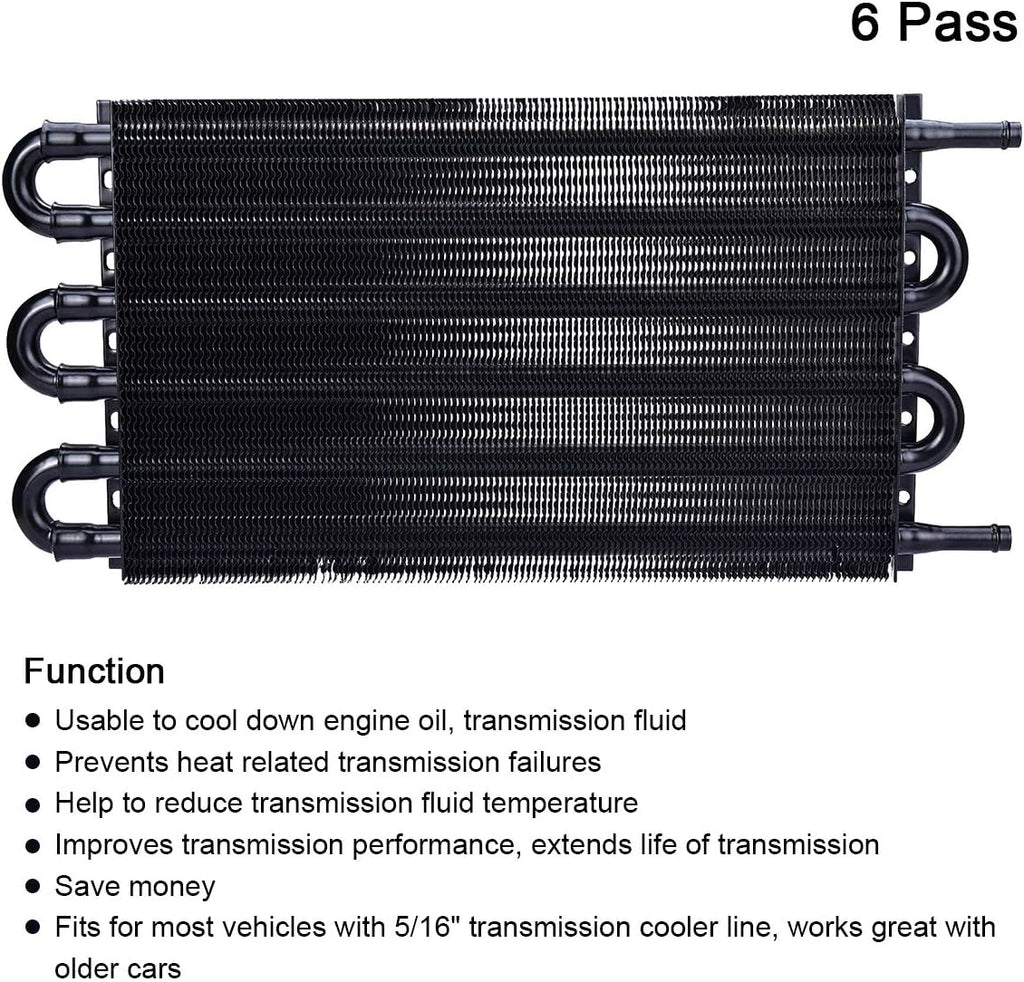 6 Pass Tube and Fin Transmission Cooler Universal 5/16" Oil Cooler Kit Aluminium Black Pack of 2 H1921