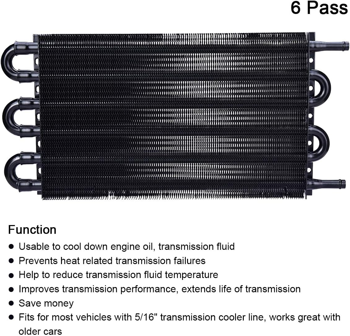 6 Pass Tube and Fin Transmission Cooler Universal 5/16" Oil Cooler Kit Aluminium Black Pack of 2 H1921