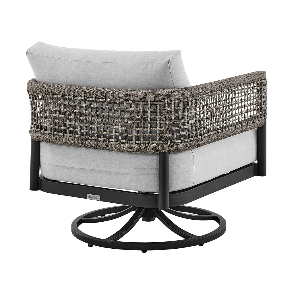 Black Aluminum Grey Rope Swivel Rocking Chair with Cushions S339003