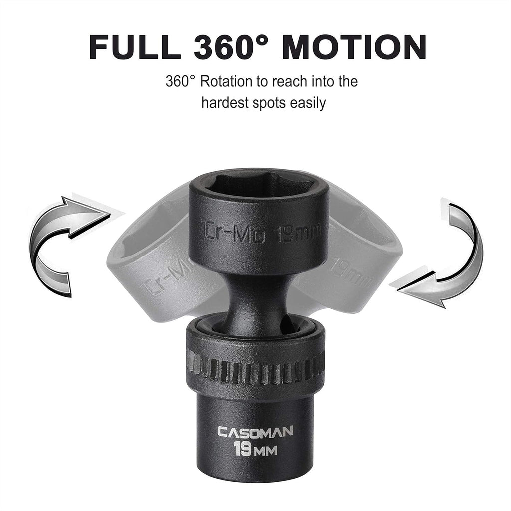 15 PCS 3/8 Drive Shallow Universal Impact Socket Set, 6 Point, Metric, 8-22mm R7555